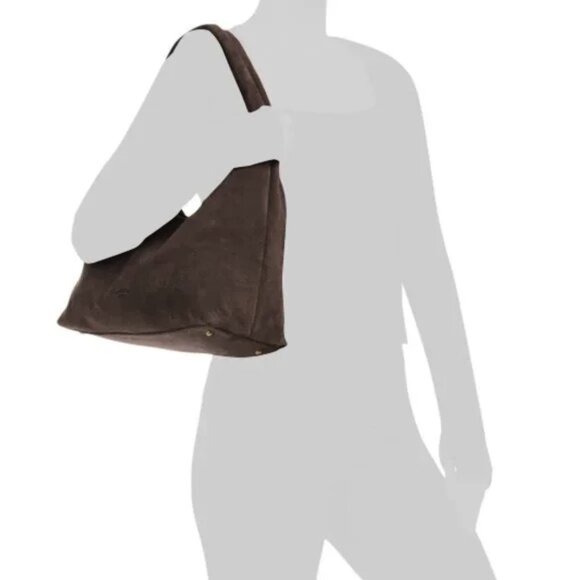 NWT American Leather Co. Adina Hobo Bag Chocolate Brown Suede Triangle Hobo Bag - Picture 3 of 12